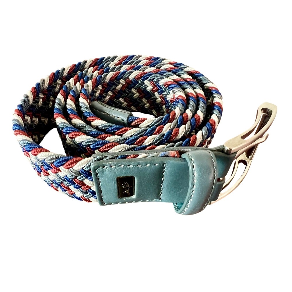 Greg Norman Mens 40 Braided Stretch Golf Belt Red White Blue Grey